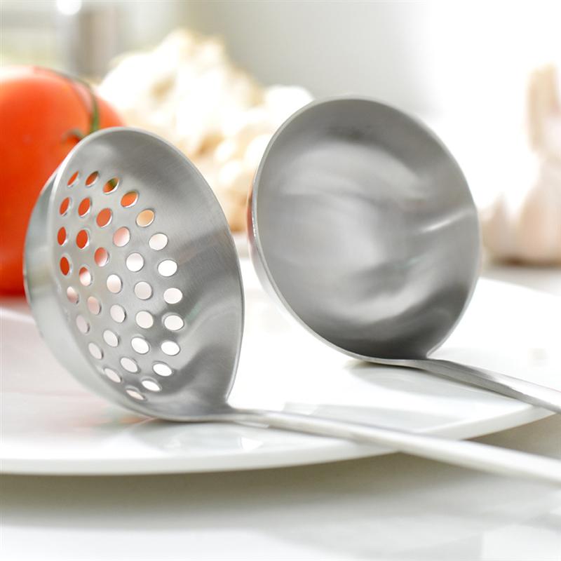 1pc gryta sked hushållsgryta durkslag rostfritt stål hålslev för hemköket (silver)