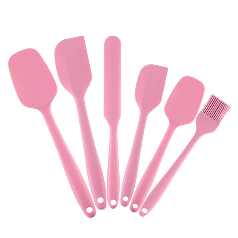 Cream Scraper Silica Gel 6-Piece Set Silicone Scraper One-Piece Cake Butter Knife Multi-Functional Baking Tools Kitchen Supplies: Pink