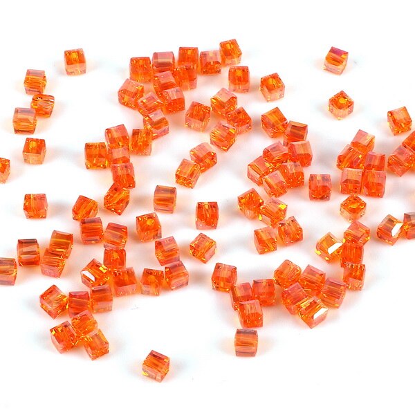 3mm 100 stk mini østrigske krystal firkantede perler til beklædningsdekoration blandede farver glasperler gør-det-selv tilbehør forsyninger: Ab orange rød