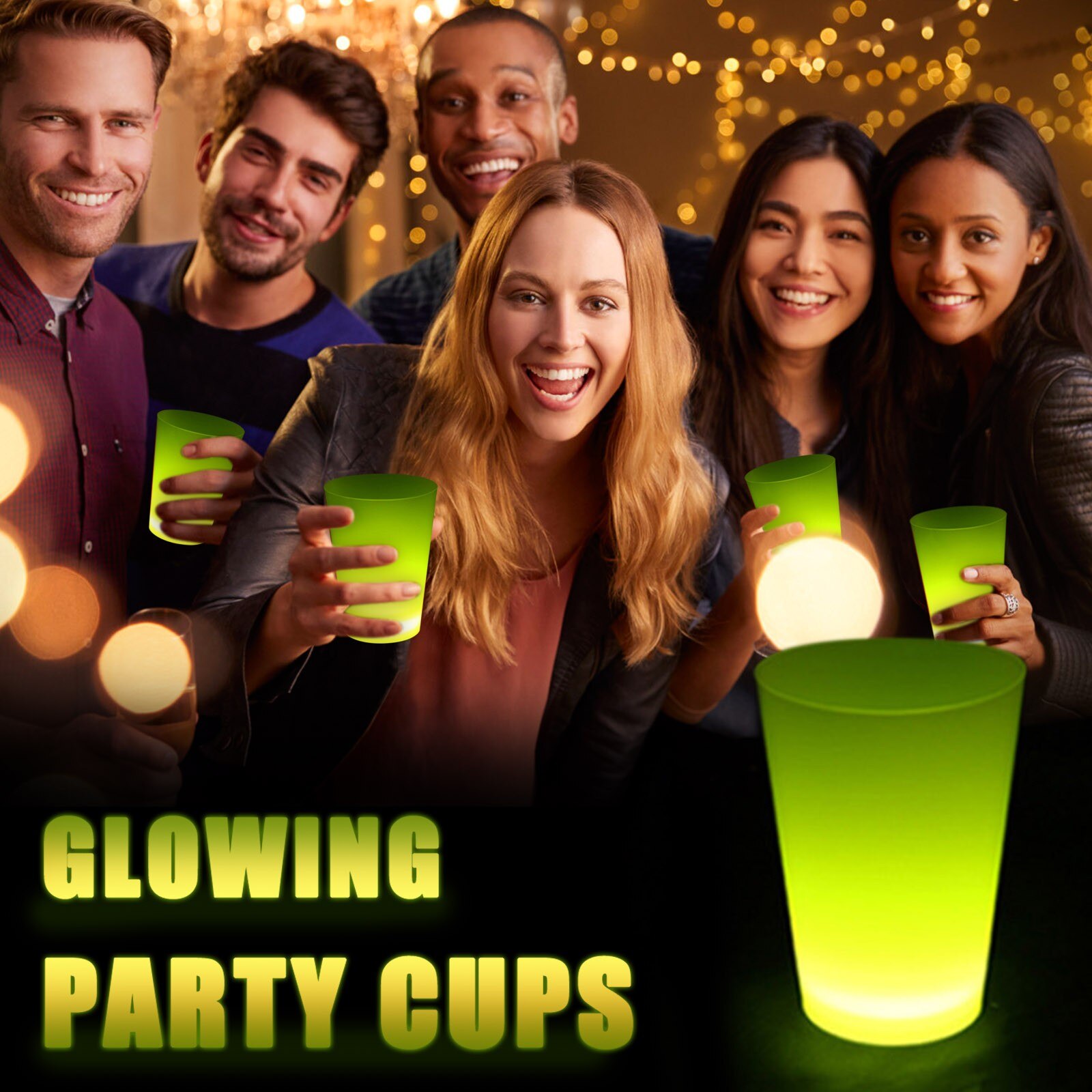 12oz Glow Party Cups Plastic Cup Favors for Party Supplies,Glow In The Dark Cups Neon Party Club party Decoration: Yellow