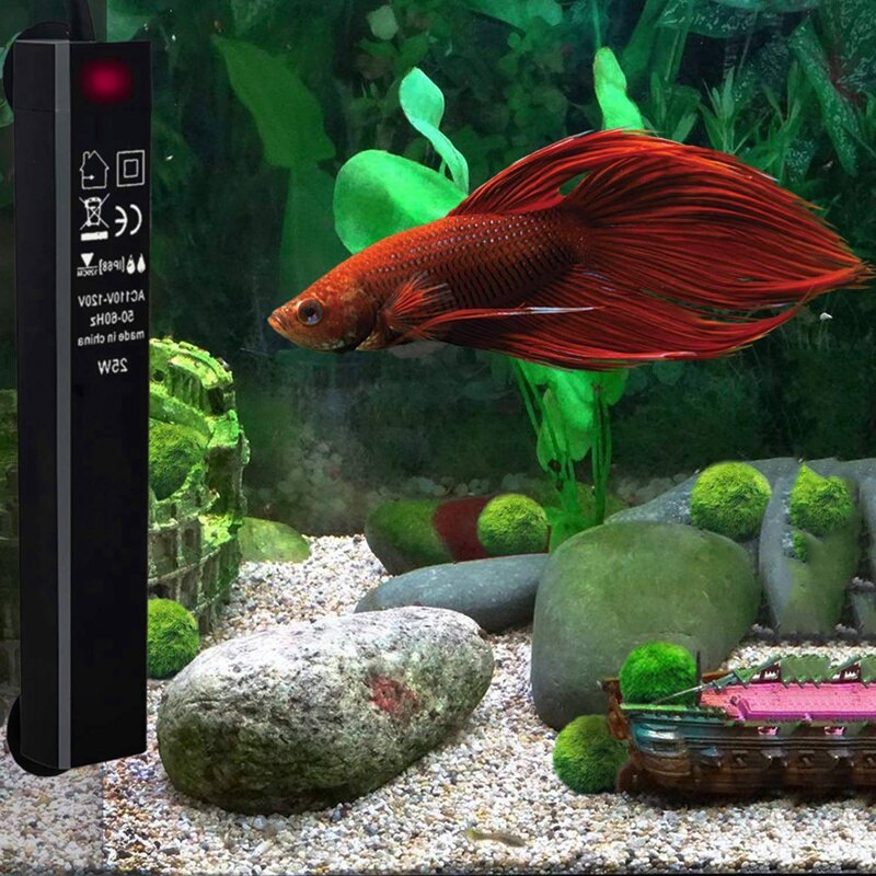 Calentador de tanque de peces Betta, 25W, Mini calentadores de pecera, controlador de temperatura de calentador de agua de bajo consumo, termostato inteligente