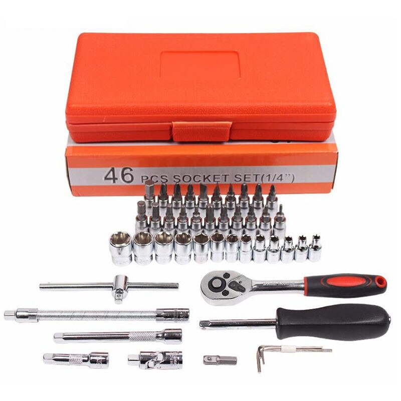 46 Pieces 1/4 Inch Set Car Repair Tool Ratchet Torque Wrench Combo Tool Kit Automatic Repair Tool Kit T4038