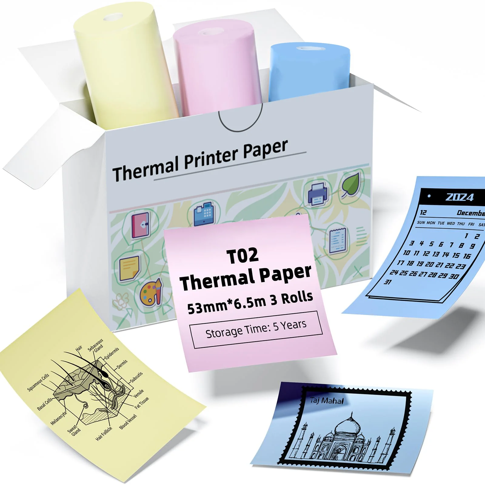 53 mm Thermopapier-Aufkleber für Phomemo/Memoking M02/T02/M04wie/M04S Mini-Drucker für Tagebuch-Foto-Textnotizen: Orange