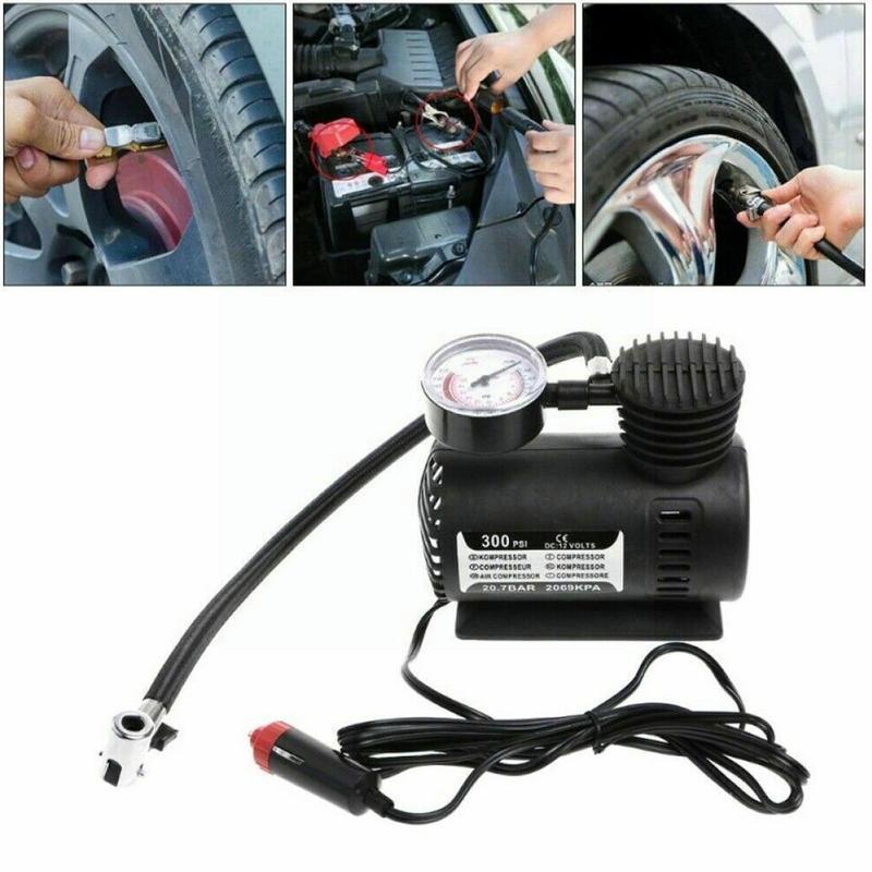 Car 300PSI C300 12V Mini Air Compressor Outdoor Emergency Electric Tire Inflator Pump with Gauge Checking Auto Accessories