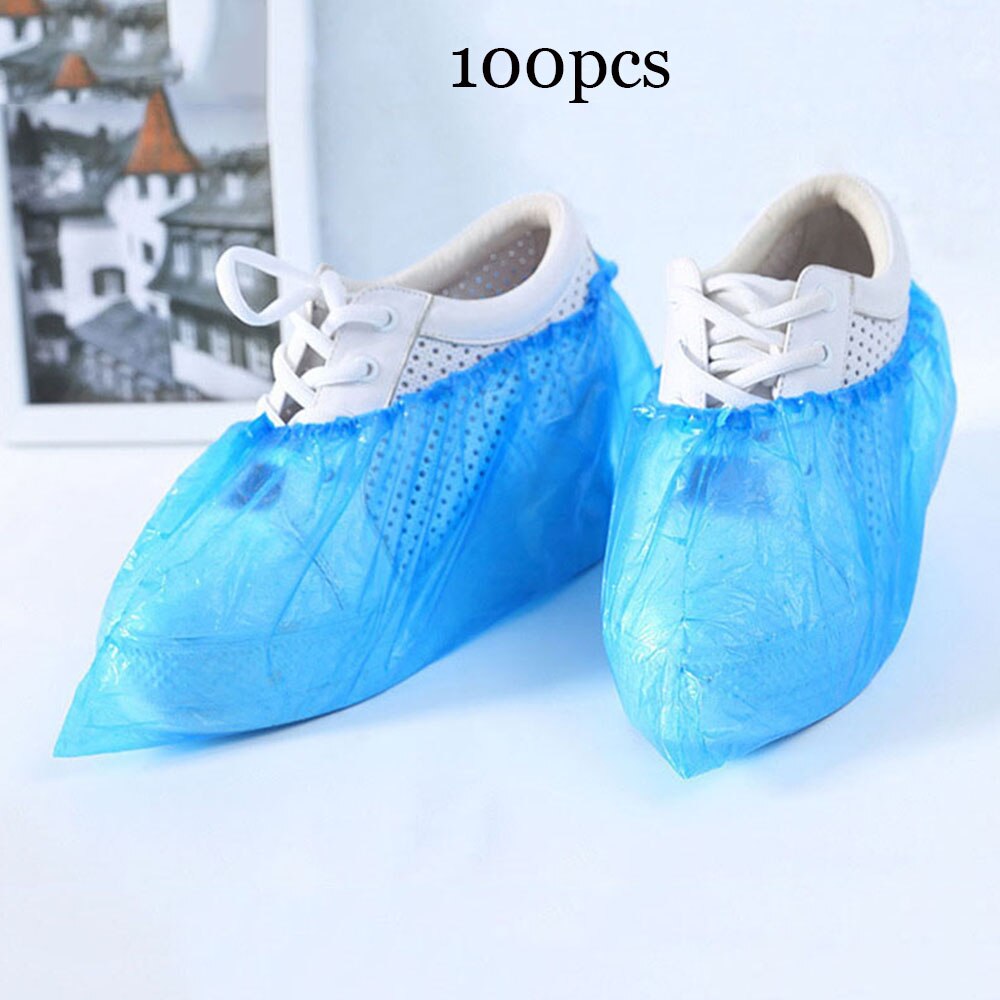 100pcs Disposable shoe cover dust-proof blue plastic shoe cover Plastic sleeve waterproof Anti Slip Cleaning Plastic