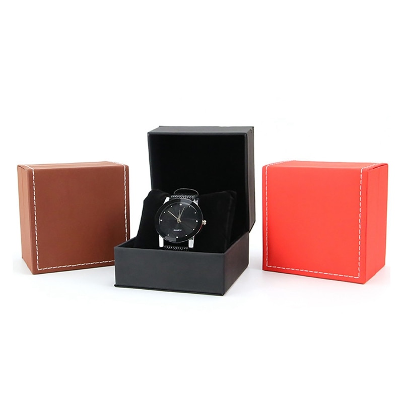 Horloge Doos Luxe PU Auto Lijn Rood Houder Organizer Premium Houten Sieraden Armband Opslag Case Single Grid