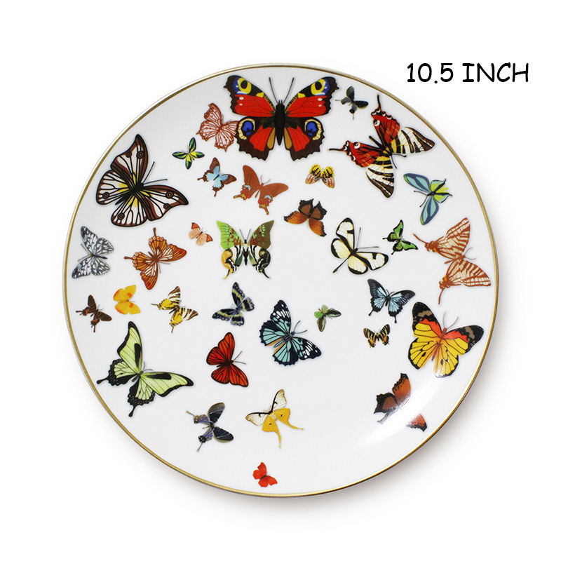 Ceramic Tray Gold Rim Plate Flat Dish Cake Dinner Tray Bowl Tableware Butterfly Bone China Tea Milk Cup Coffee Cup and Saucer: C