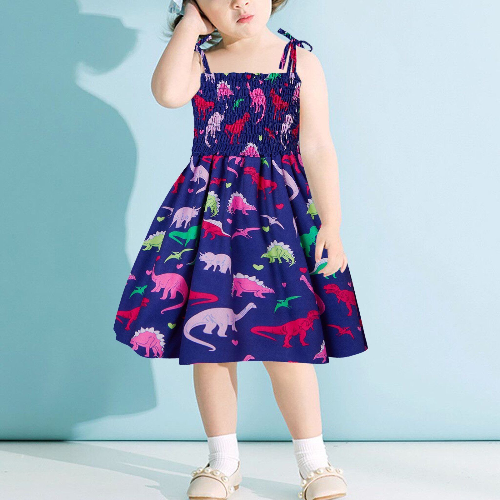 12m-6y Meisjes Jurk Zomer Koreaanse Dinosaurus Print Jurken Voor Meisjes Kind Meisjes Kleding Kinderen Mouwloze Strand Jurk Party Jurk