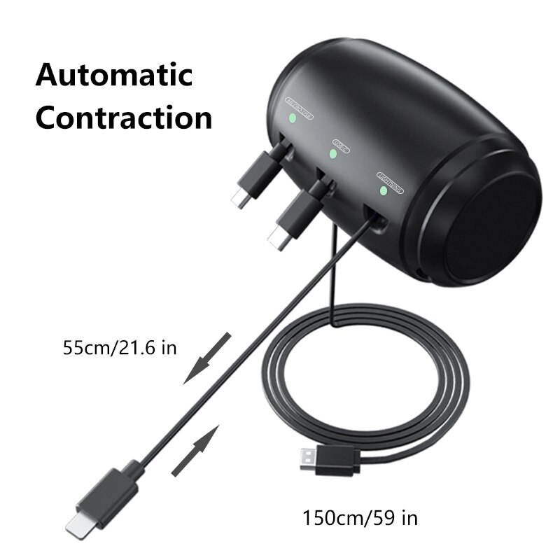 TQUQ Multi Car Headrest Backseat Retractable Cord 3 in 1 Power Charging Station Car Charger USB For iPhone Xiaomi Huawei