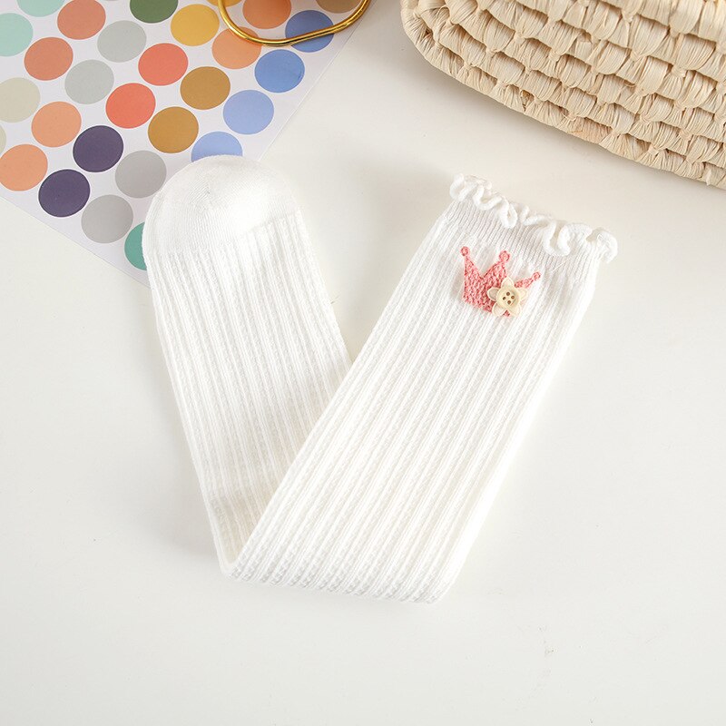Calcetines altos hasta la rodilla para niños y niñas, calcetín de algodón, transpirable, primavera y otoño, 2022: crown white