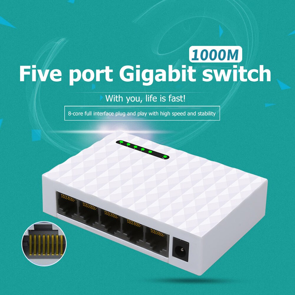 Mini 5 porte Desktop 1000 Mbps Switch di rete Gigabit Fast RJ45 Switcher Ethernet adattatore Hub di commutazione LAN scambio Full duplex