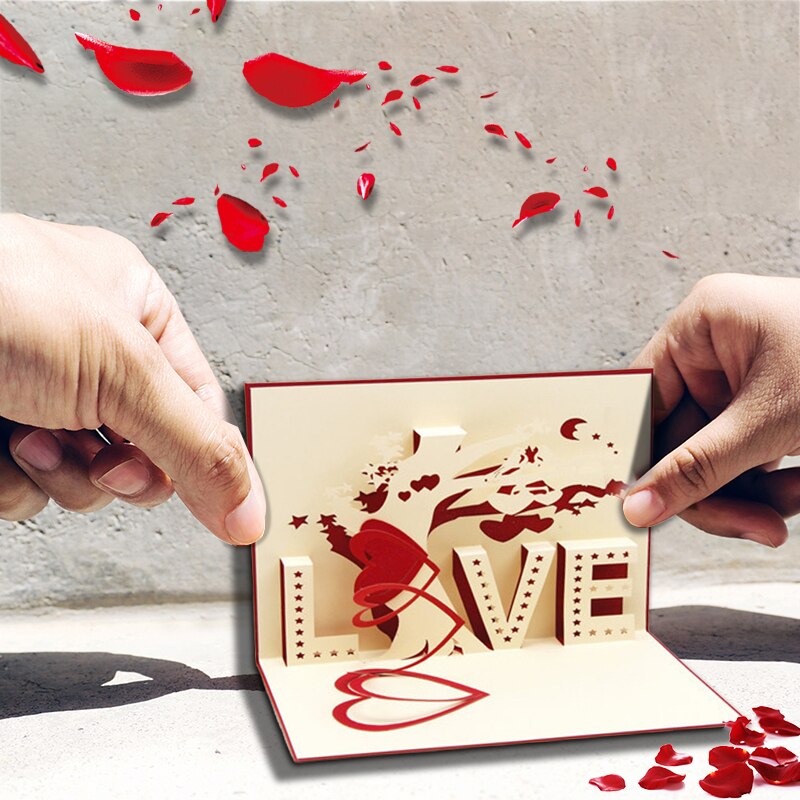 Romantic Love Card 3D Pop-up Love Tree Greeting Card Couple Anniversary Paper Card for Wedding Party Valentine's Day
