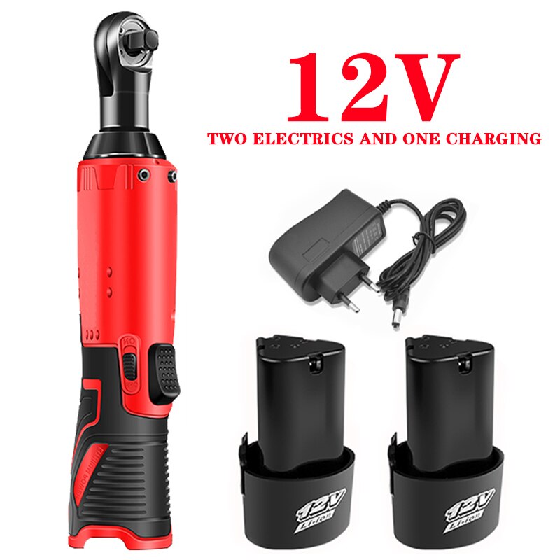 12V/18V Impact Wrench Cordless Rechargeable Electric Wrench 3/8 Inch Right Angle Ratchet Wrenches Impact Driver Power Tool: 12V Red 2 Battery