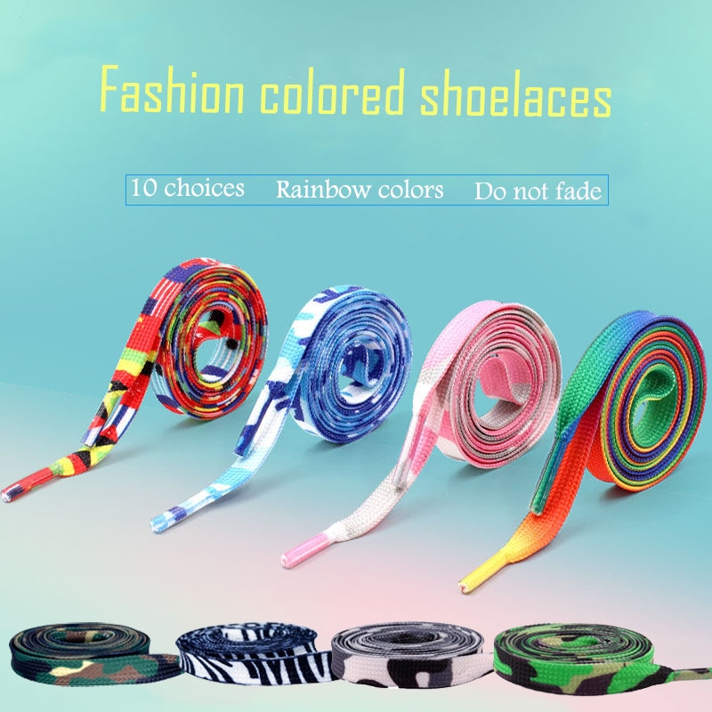 1 paire lacets colorés arc-en-ciel dégradé impression toile plate lacets chaussures décontracté couleur chromatique lacets décontracté és pour baskets