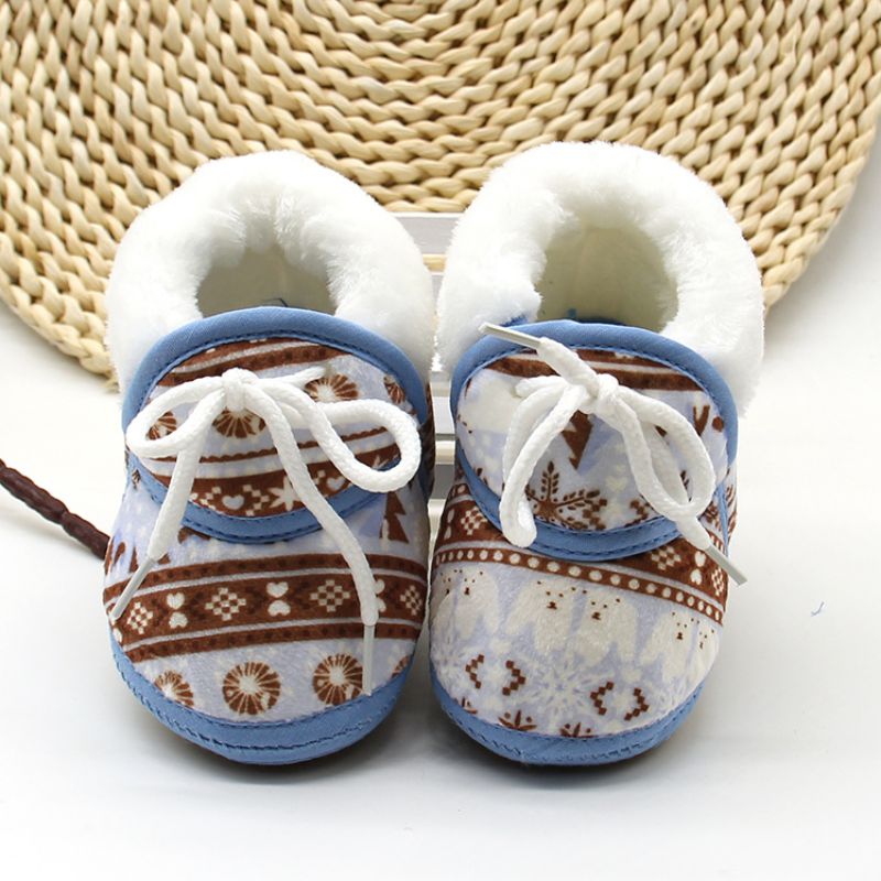 Søde babysko forår varm blød baby retro trykning sko bomuld polstret spædbarn baby drenge piger bløde støvler 6-12m