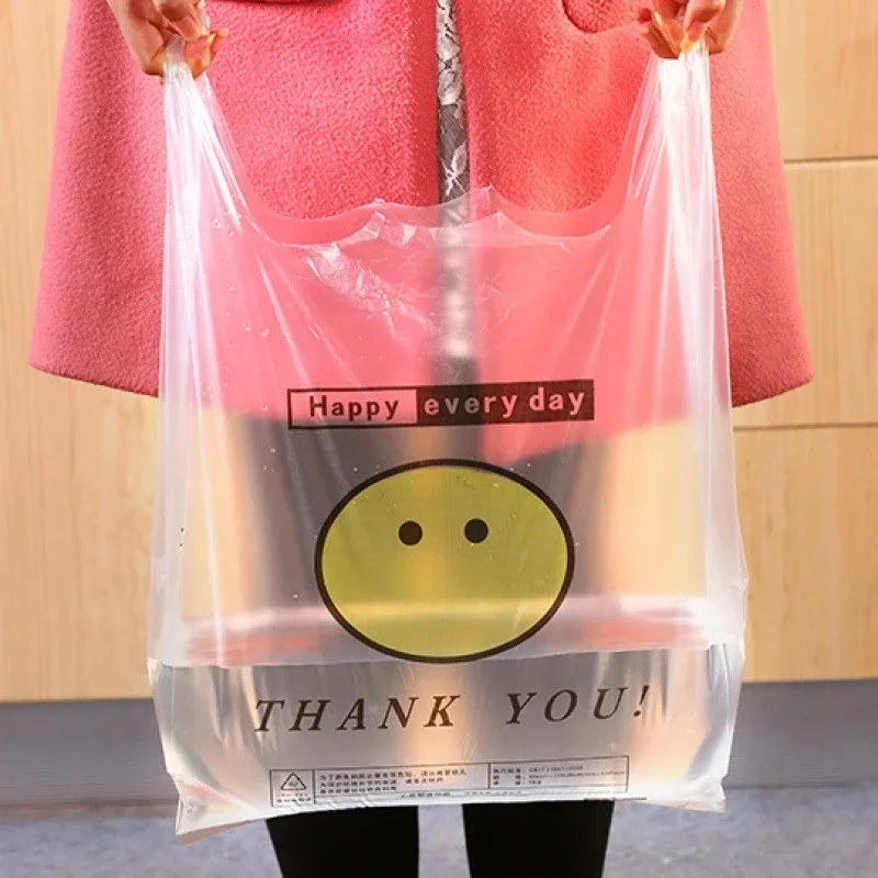 Bolsa de plástico de 50 Uds., bolsa de transporte, de dibujos animados de conveniencia con paquete de bolsa, embalaje de compras para supermercado al por menor, almacenamiento para el hogar