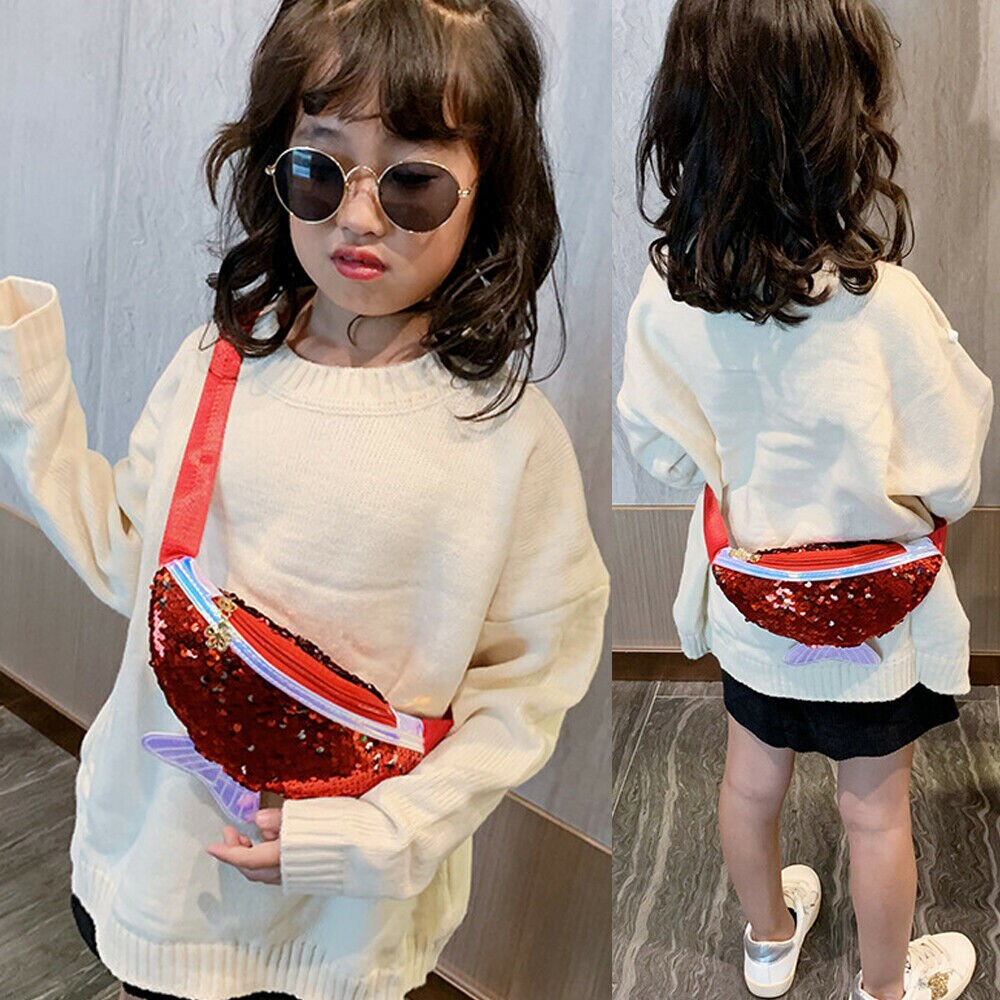 Trend Girls Child Glitter Sequins Waist Pack Sports Fanny Chest Bag Travel Purse Bum Hip Pouch Belt For Kids