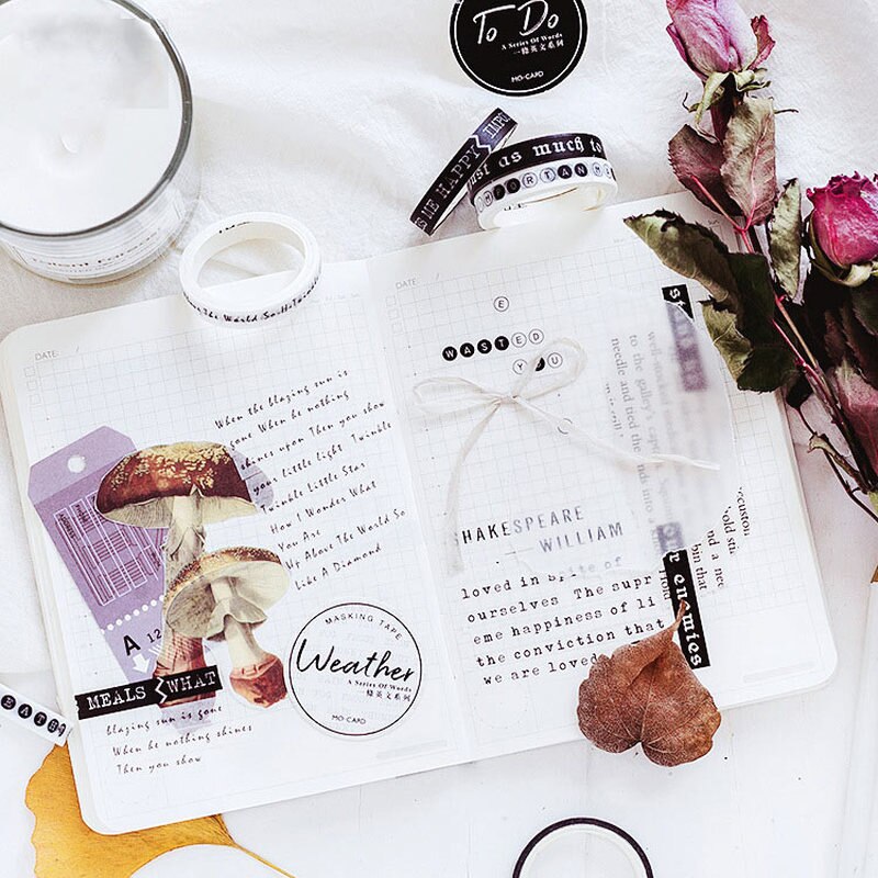 1 pc svart og hvit washi tape kunst journal dekorasjon scrapbooking maskeringstape bryllup/bursdag/bullet prikket journal