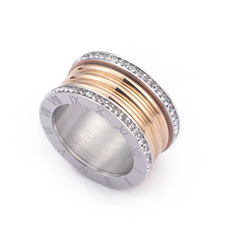 Anillos grandes elegantes de acero inoxidable para Mujer, anillo de circón brillante con alfabeto romano, Anillos gruesos para Mujer, joyería para y boda de lujo: 9 / Negro