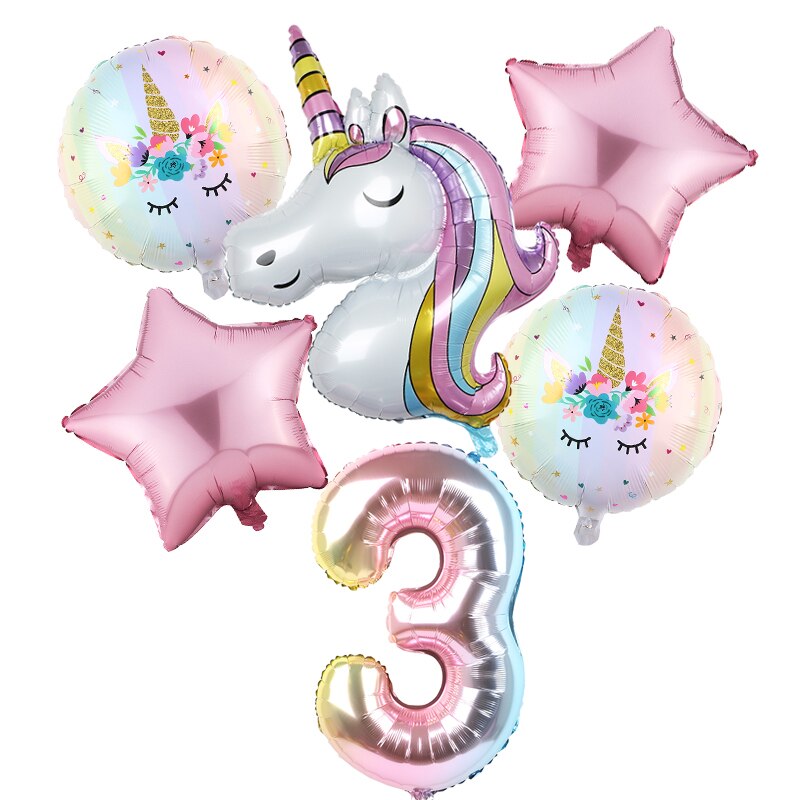 6pcs Rainbow Gradient Unicorn Party Balloon 32 inch Number Birthday Party Decorations Kids Unicorn Party Wedding Balloons Globos: Mint Green