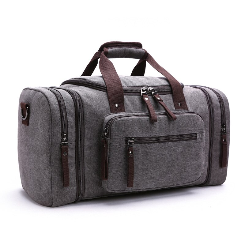 DB47 ! Multifunctionele Mannen Vintage Reistas Bolsa Canvas Grote Capaciteit Tote Draagbare Bagage Plunjezakken: GRAY
