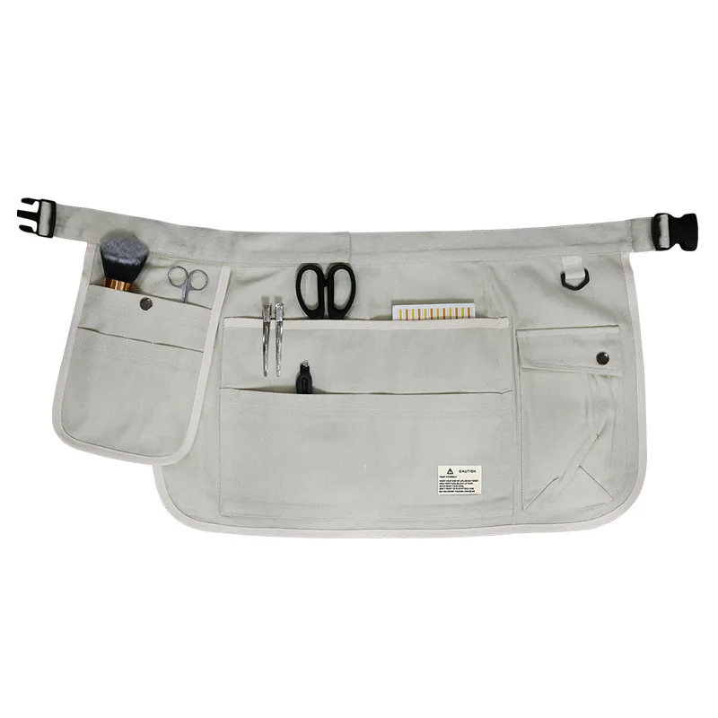 Delantal de media cintura a la , delantal ajustable de lona con múltiples bolsillos, herramienta de peluquero hortícola, delantal de cintura para hombres y mujeres: Blanco