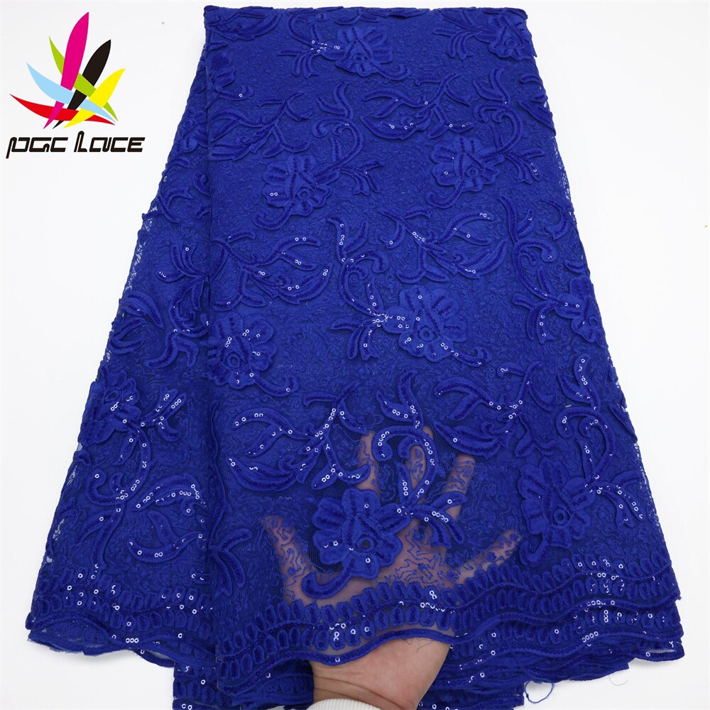 Pgc Blue Nigeriaanse Tulle Kant Stoffen Met Pailletten 2022 Luxe Afrikaanse Franse Tulle Kant Materiaal Voor Party LY507-3: 2african lace fabric