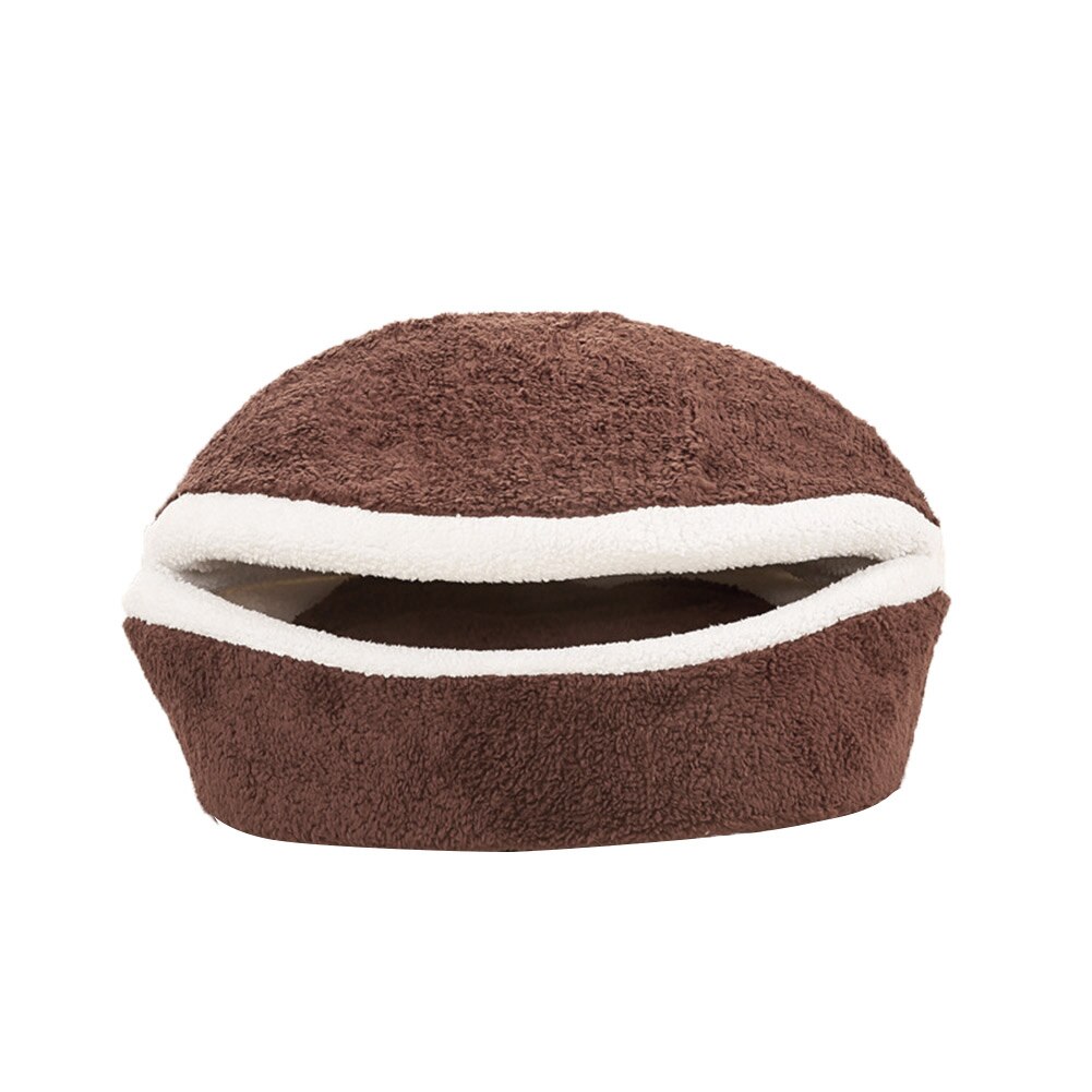 Cute Hamburger Bed Kennel Warm Sleeping Bag Cat Waterproof Nest Portable Pet for Home Pet Puppy Sleeping Supplies: Maroon