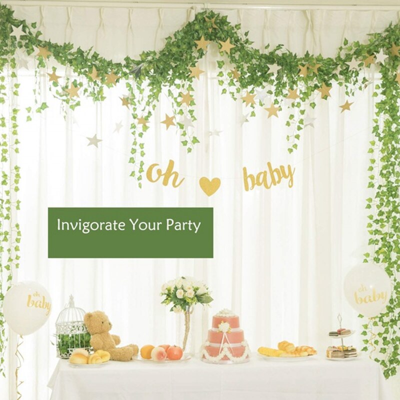 Bladeren Kunstmatige Slinger,Forreen 4 Roll/40M Jungle Decoratie Fancy Leaf Vine Twine Decoratie Jute Twine String voor DIY Crafts,Bruiloft Decoratie, Thuis,Tuin Kunstwerken En Ambachten