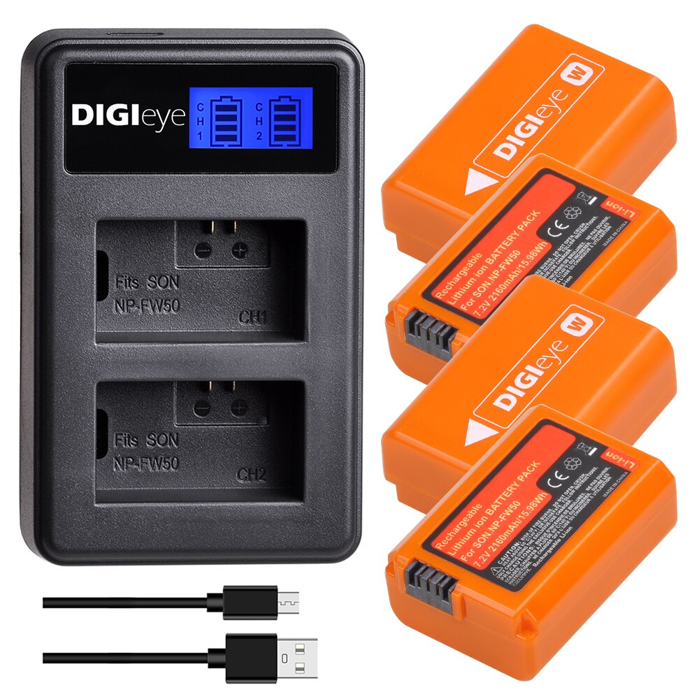 2160 mah np -fw50 npfw 50 batteri + lcd dubbel laddare för sony  a6000 a6400 a6500 a6300 a7 a7ii a7 rii  a7 sii  a7s a7r rx10: 4 batterier 1 laddare