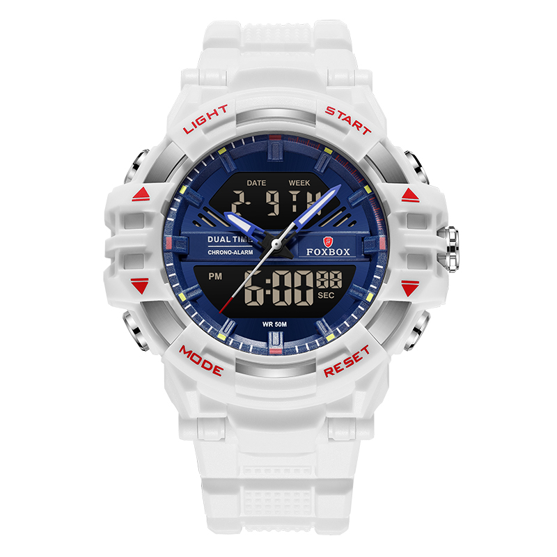Foxbox Digitaal Herenhorloge Waterdicht Horloge Led Quartz Dual Display Horloge Sport Heren Eenvoudige Mode Daily Wear Reloj Hombre: WHITE