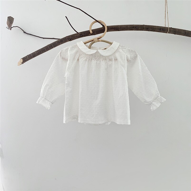 Vintage Pasgeboren Baby Meisjes Blouse Pompoen Kleur Bloemen Lange Mouwen Petal Kraag Shirt Voor Meisjes Tops Kinderen Truien: white / 24M