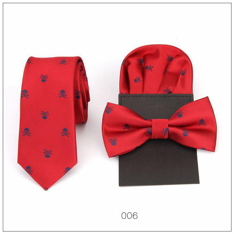 Men's tie bow tie handkerchief set skull hanky pocket square polyester bowknot butterfly wedding bowtie necktie prefold hankies: 6