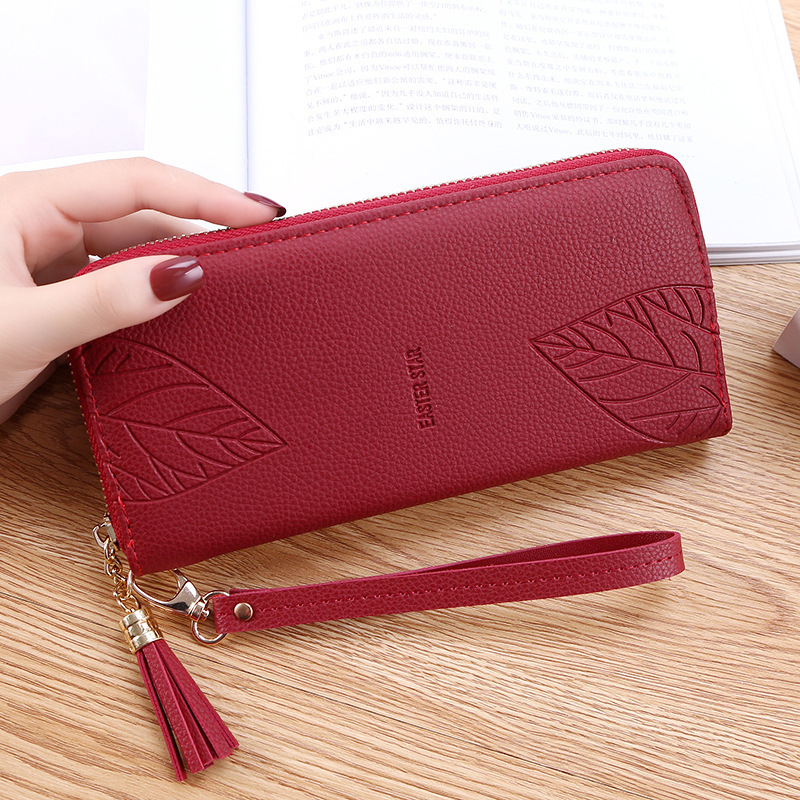 Novas mulheres carteiras e bolsas de couro do plutônio carteira feminina pulseira folha impressão longa bolsa grande capacidade saco do telefone deixe