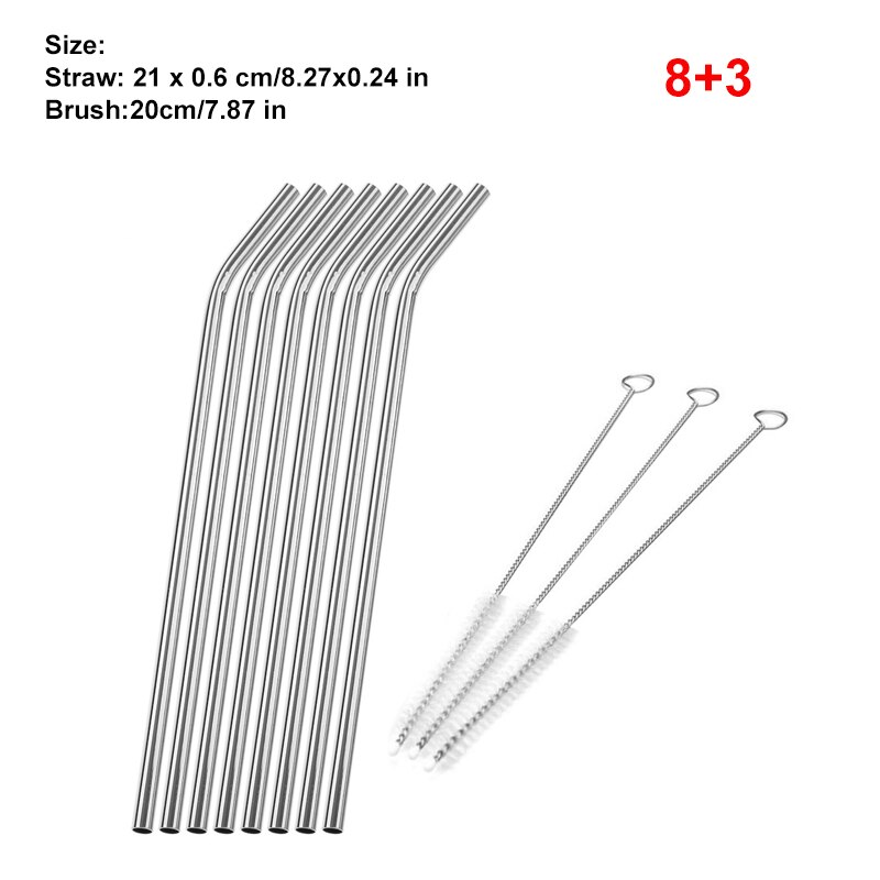 Pailles en métal réutilisables, 1, 4, 6, 8 pièces, en acier inoxydable, avec brosse de nettoyage, accessoires pour tasses et bars: 24