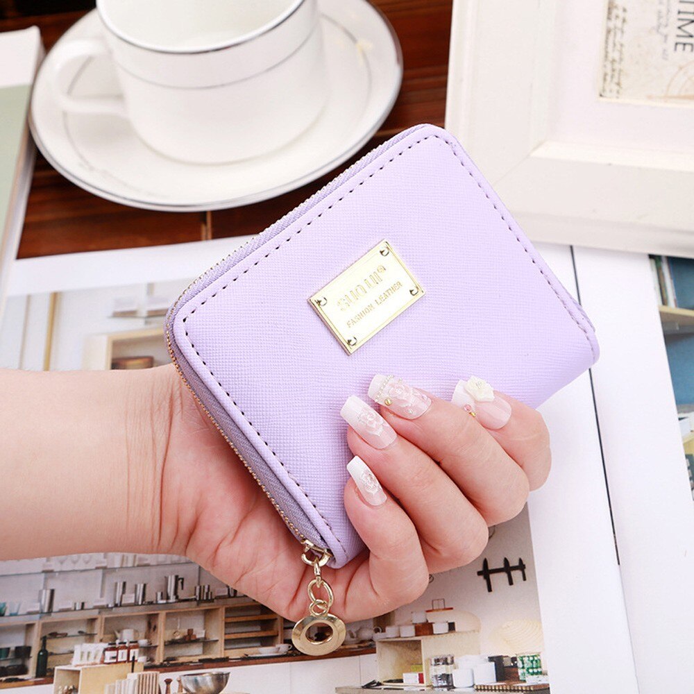 Women Ladies Leather Small Wallet Card Holder Zip Coin Purse Clutch Handbag portefeuille femme #20: Purple 