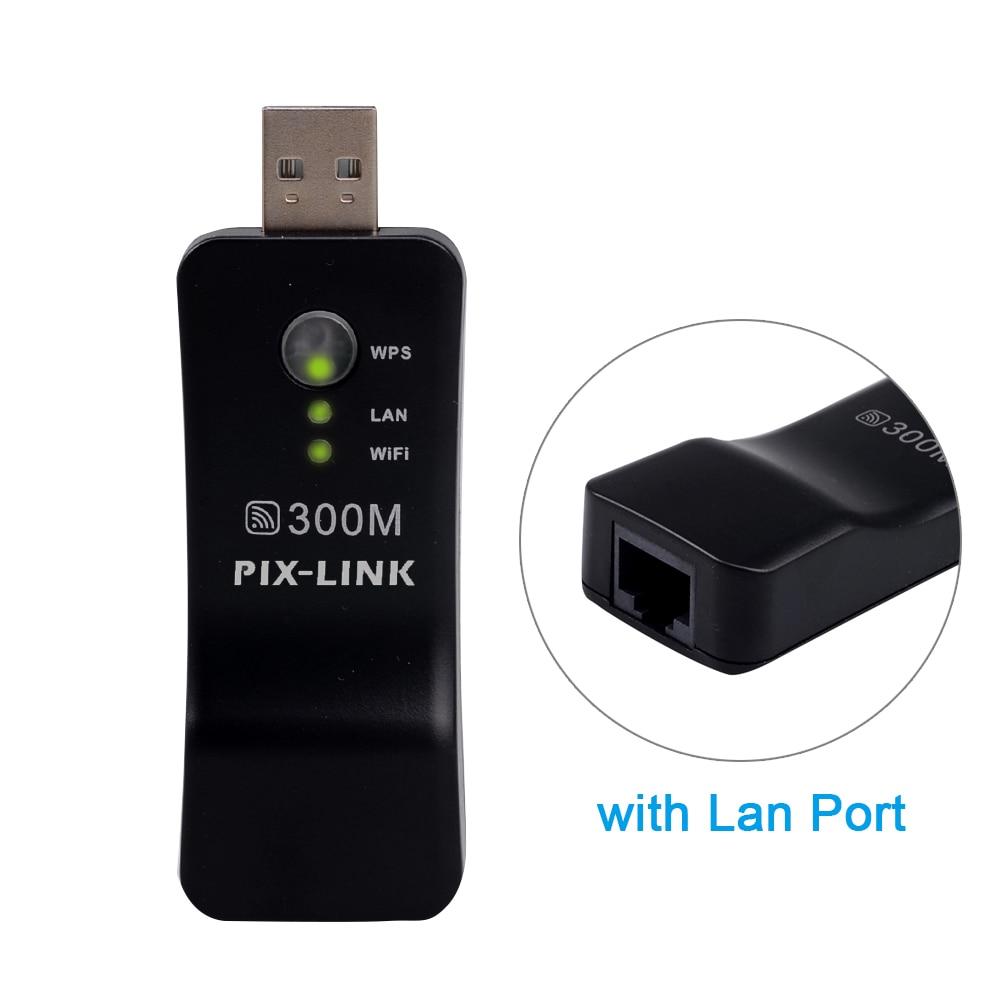 PIXLINK Wireless USB Universal 300Mbps Wifi Adapter RJ-45 Port Ethernet Network Bridge Repeater Client For Smart TV