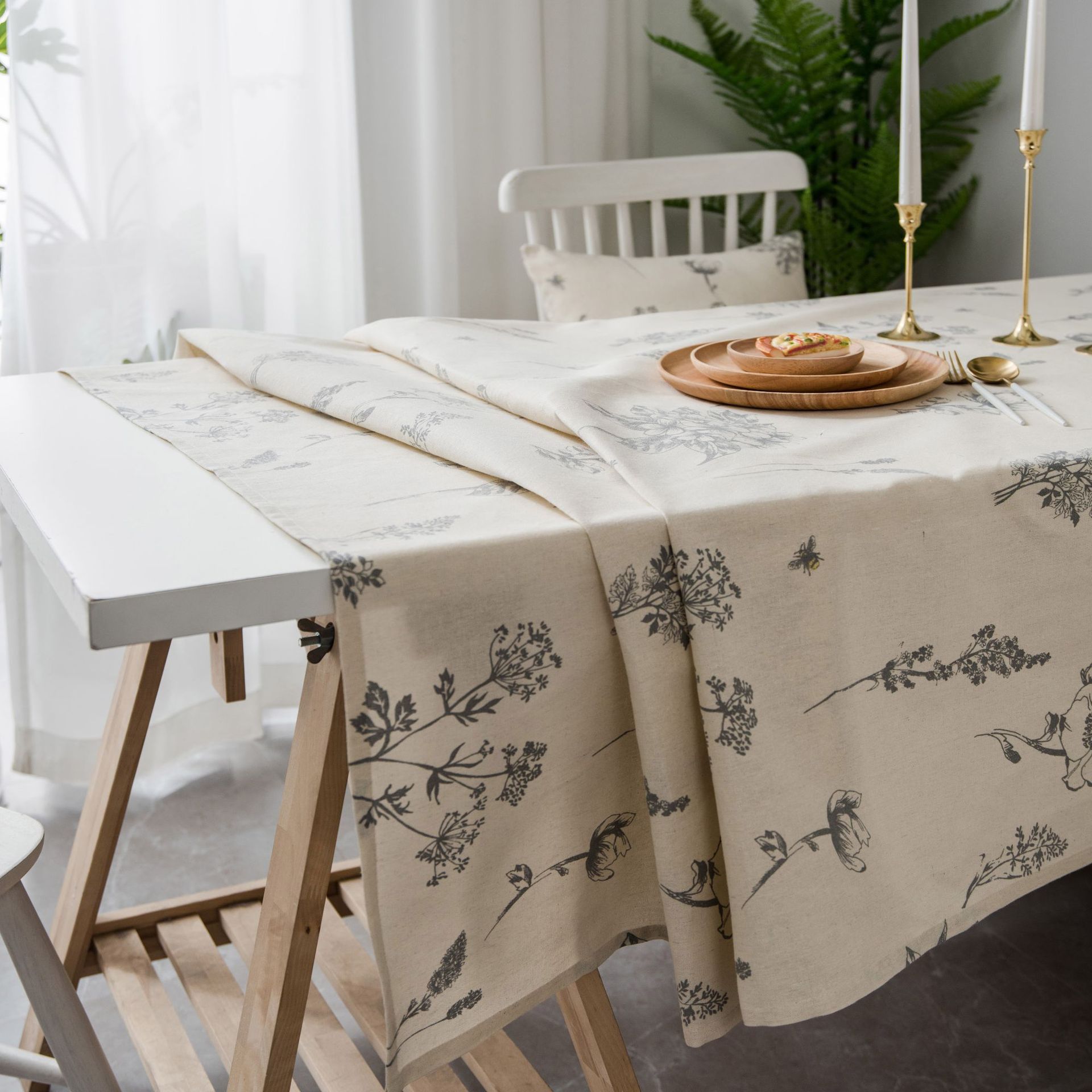 Baumwolle Leinen Tischdecke Druck Tischdecke für Party Küche essen Frühling Sommer Picknick drinnen draussen verwenden Heimat Luxus Dekor: Weiß / 70*70cm
