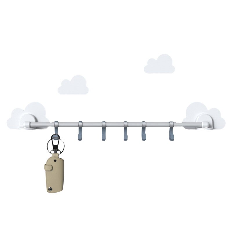 Wall-mounted Hanger Rack Home Kitchen Living Room Bedroom Bathroom 6 Removable Hooks Cartoon Cloud hook Wall Stick-On
