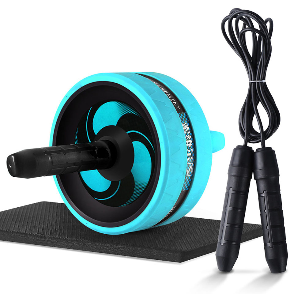 Hjulrulle med matta inget oljud 2 in 1 ab rulle&amp;hopprep muskel träning buken fitness träningsutrustning ab roller