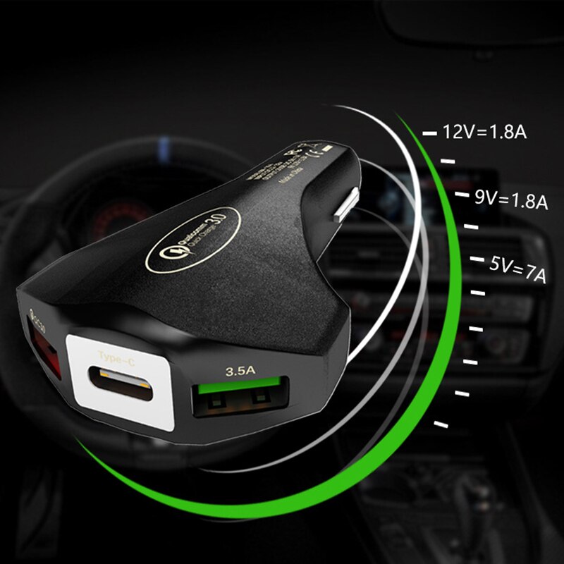 QC 3,0 Auto Telefon Ladegerät 7A Eine Für Drei Dual USB Schnelle Ladung Typ-C Sicherheit Hammer Auto Ladegerät für Samsung Huawei Schnelle Ladung