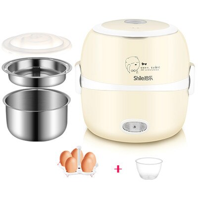 Electric lunch box heat preservation multifunctional double-layer heating rice cooker small stainless steel with lunch box: Khaki