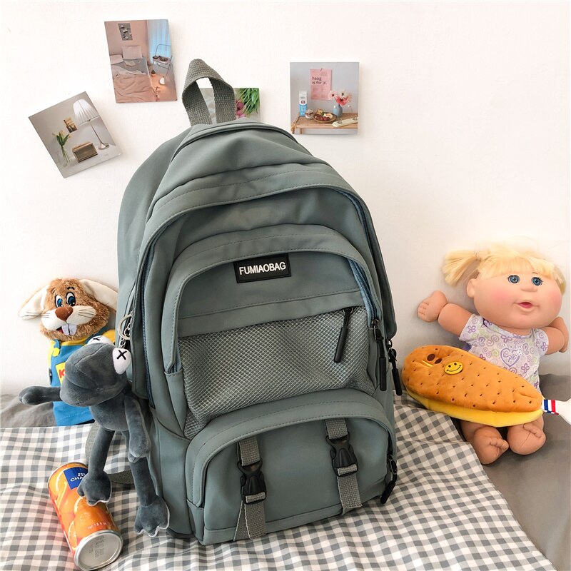 DIEHE Large Capacity Waterproof Nylon Women Backpack Men Multiple Pockets Laptop Backpack Schoolbag for College Couples Bookbag: Green / NO Pendant