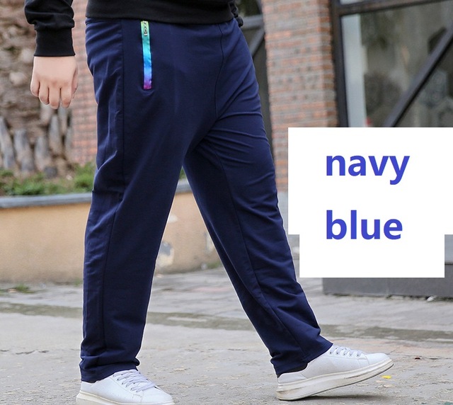 summer men sweatpants sports pants big size 7XL 8XL 9XL man elasticity pants Elastic waist Straight Trouser pockets with zipper: Dark blue / 9XL