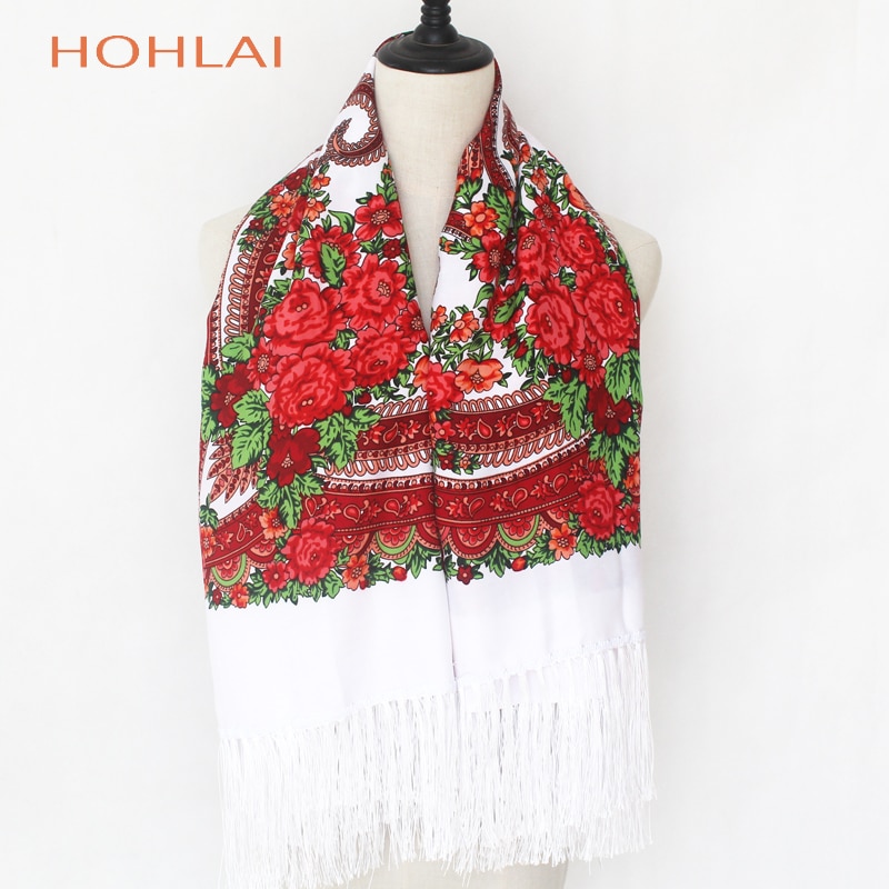 Vrouwen hart bedrukte kwast sjaals, russische grote maten bandana, warme poncho, stola sjaal