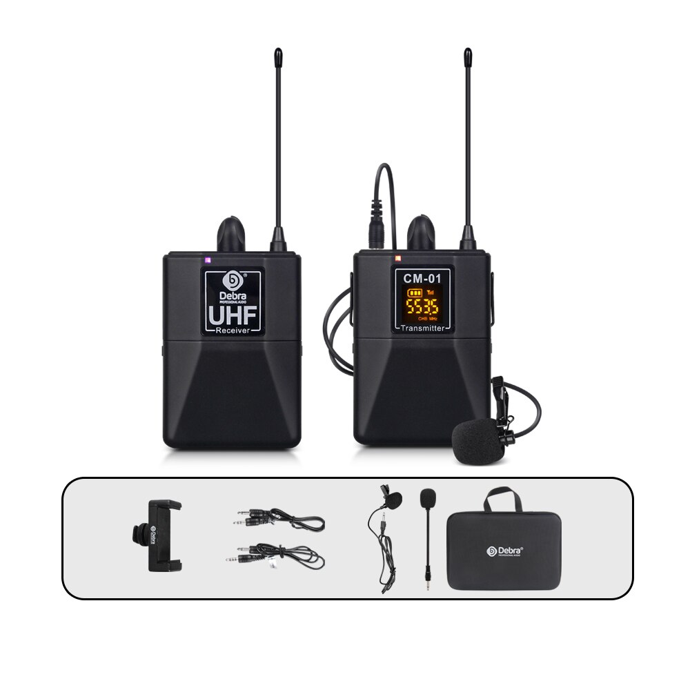 CM Series UHF Wireless Lavalier Microphone With 30 Selectable Channels 50m Range For Smartphones DSLR Cameras Webcast: 01 Top configuration