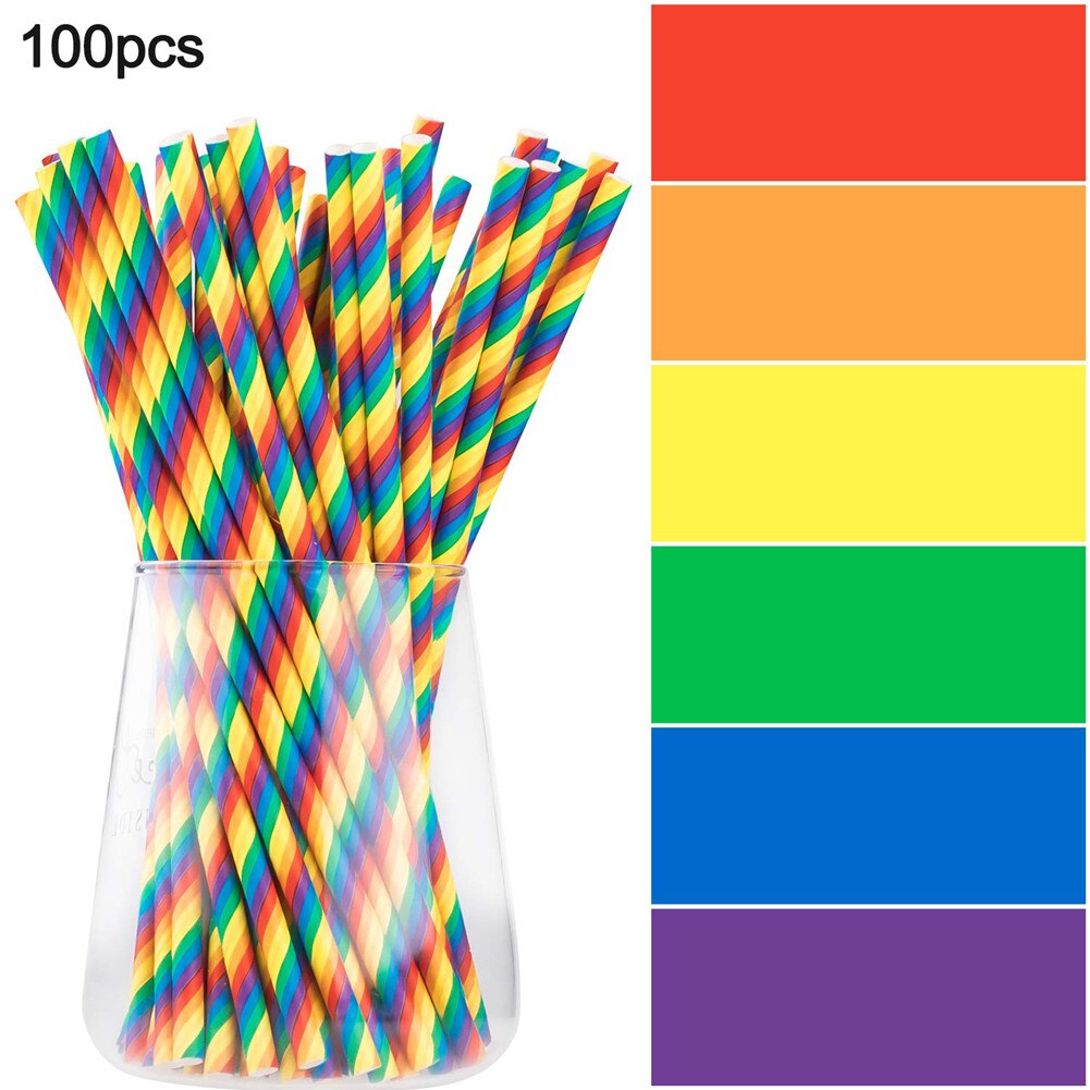 100Pcs Rainbow Paper Rietjes Biologisch Afbreekbare Milieu Wegwerp Rietjes Bar Levert Huishoudelijke Papier Rietjes Veilige En Gezonde