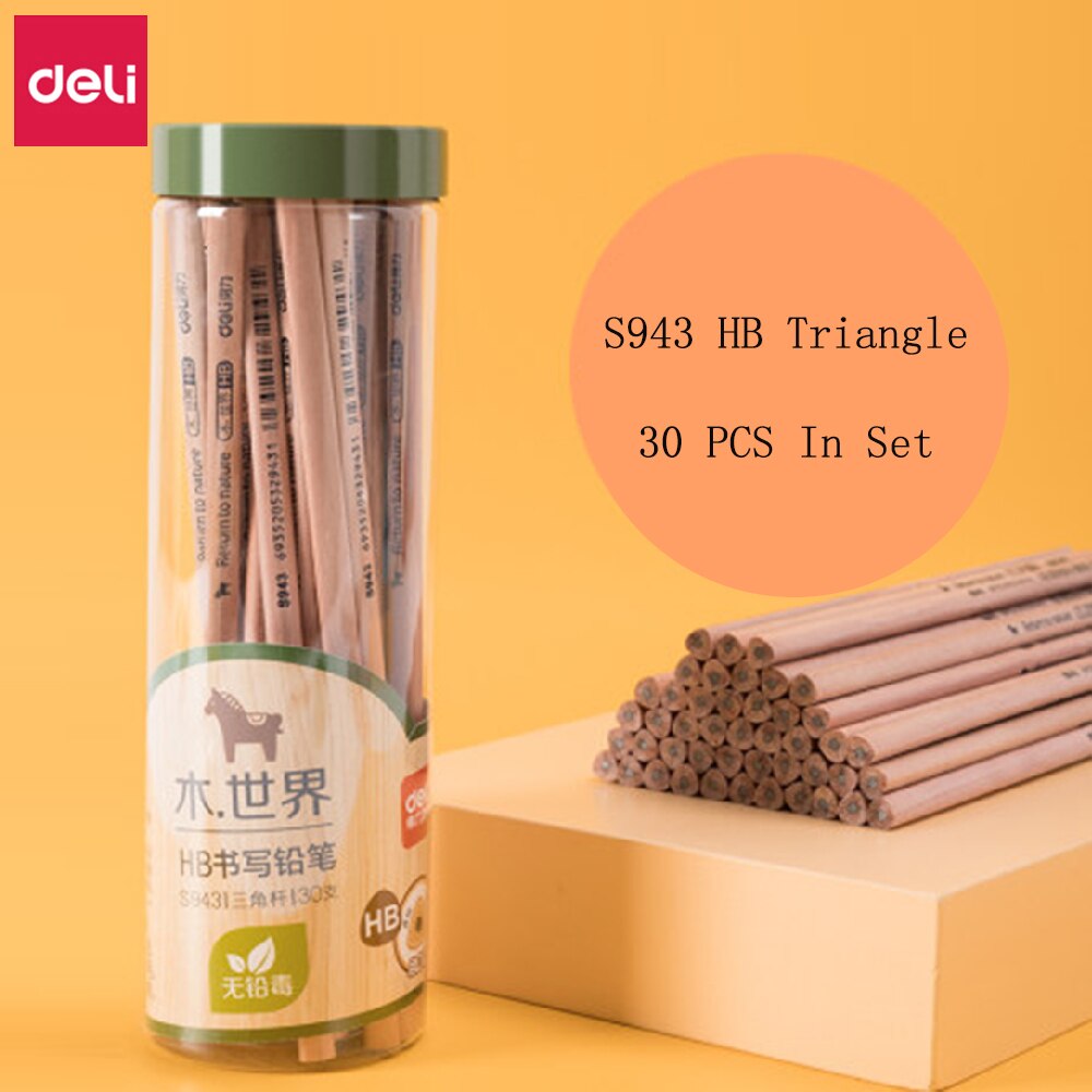 Deli Pencil Student Writing Exam Drawing Sketch Special Pencil Safety Log 2B/HB Wooden Triangle/Hexagon Rod Student Stationery: 30Pcs HB Triangle
