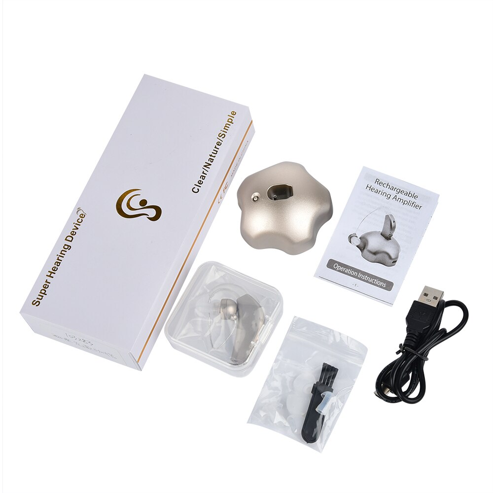 Mini genopladeligt høreapparat usb trådløst ørehjælpeapparat til ældre mild til moderat høretab justerbare øreværktøjer