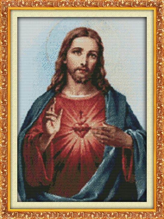 Håndarbejde diy dmc korssting sæt til broderisæt hellige hjerte af jesus mønstre tælles korssting hjem dekoration: R247-1 / 11ct stemplet produkt